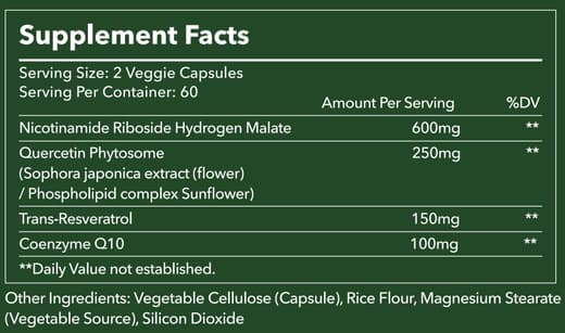 Nicotinamide Riboside supplement bottle with CoQ10 and Resveratrol thumbnail 2