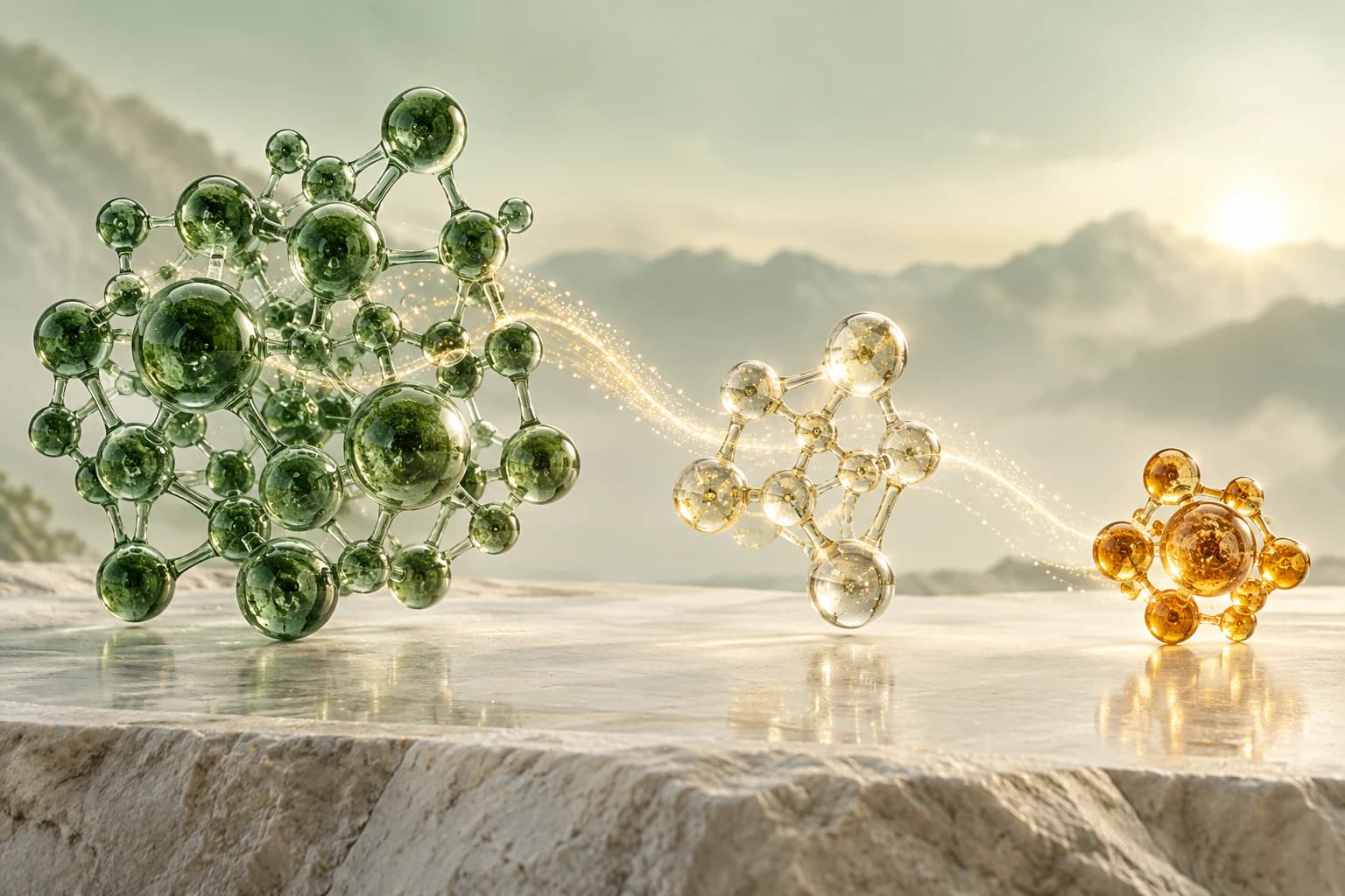 Three connected abstract molecular structures illustrating NAD+, NR, and NMN terminology.