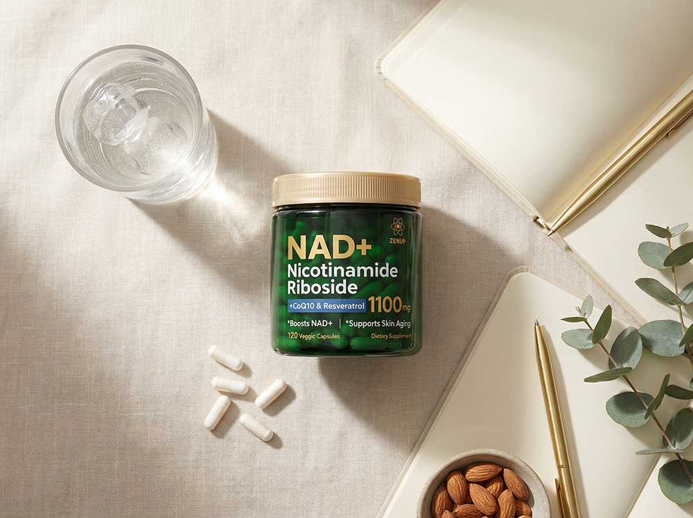 Nicotinamide Riboside supplement styled as part of a modern daily wellness routine