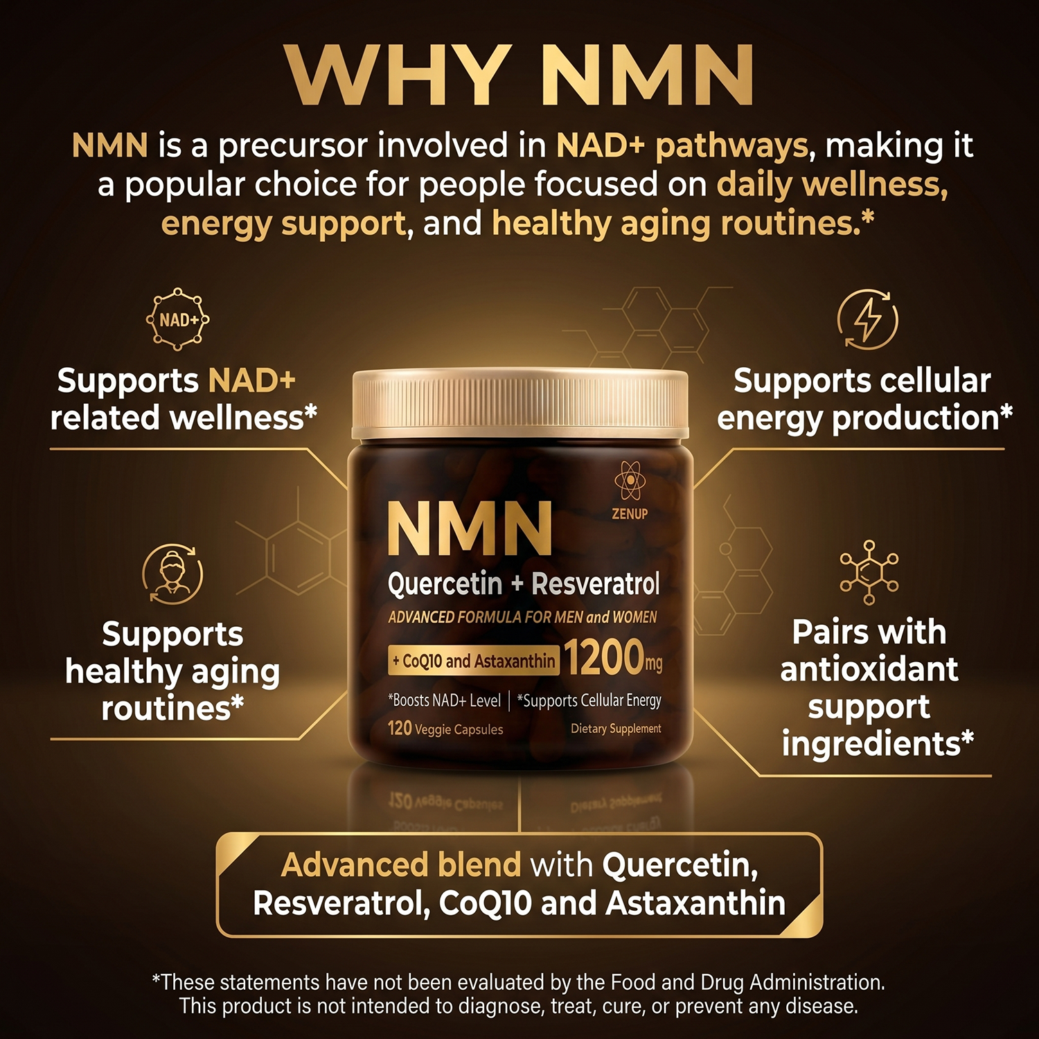 ZenUP NMN Supplement 120ct bottle in 120 veggie capsules format thumbnail 5