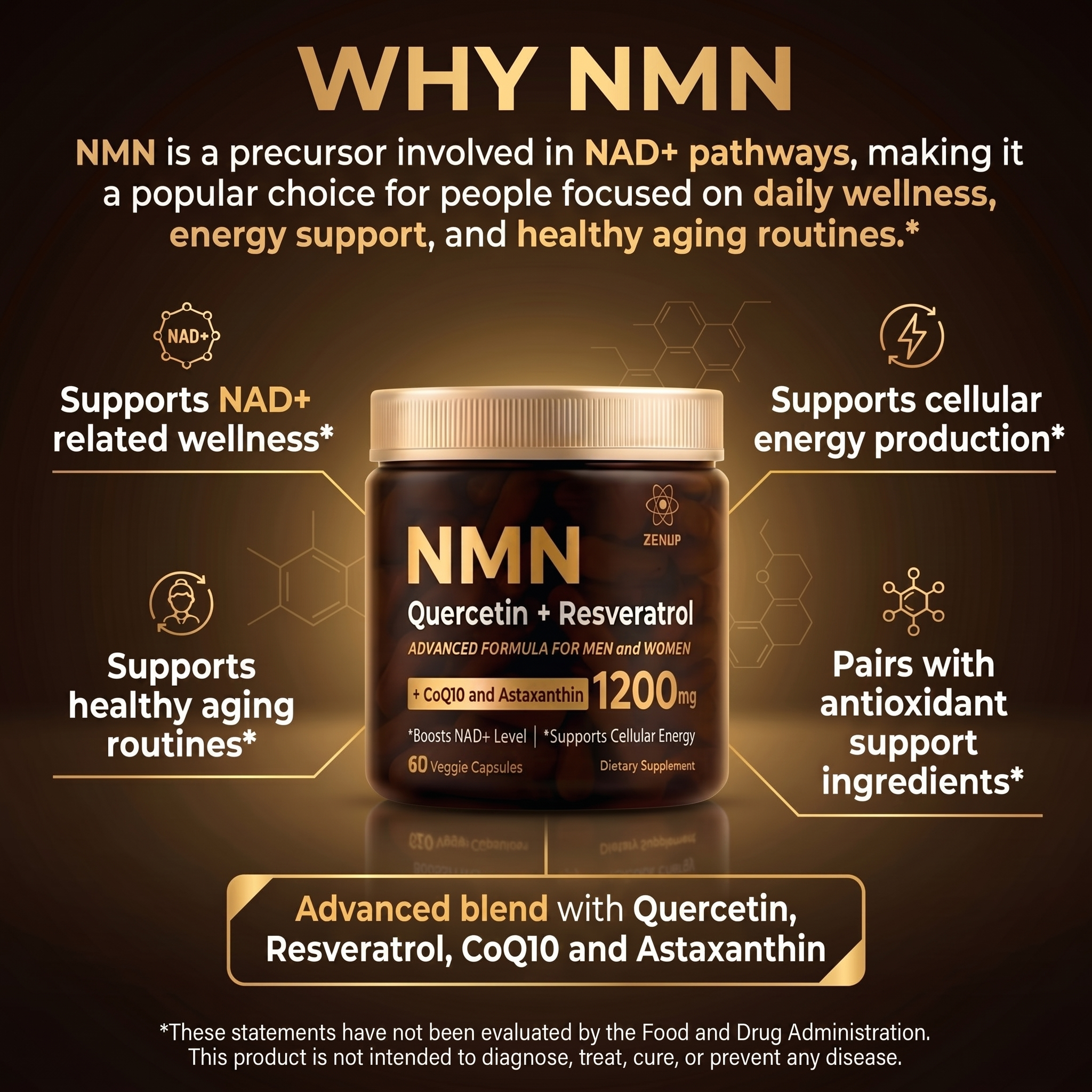 ZenUP NMN Supplement 60ct bottle in 60 veggie capsules format thumbnail 5
