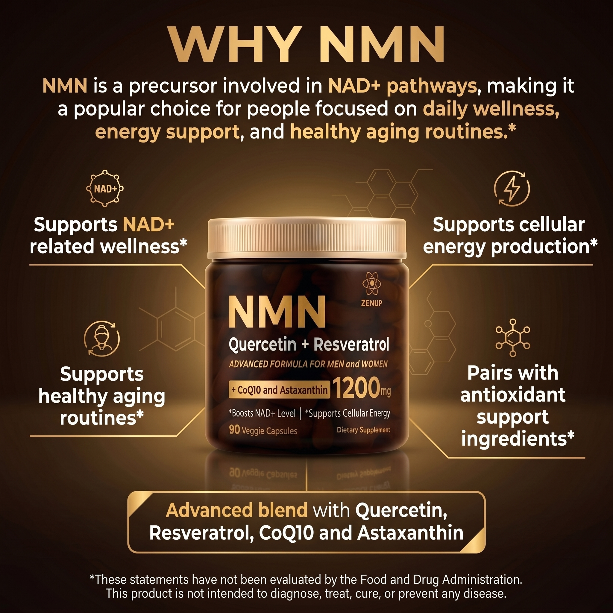 ZenUP NMN Supplement 90ct bottle in 90 veggie capsules format thumbnail 5